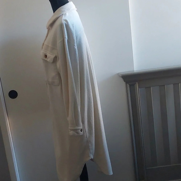 Women's Oversized cream long Duster Shacket Shirt Jacket Small - Picture 5 of 7